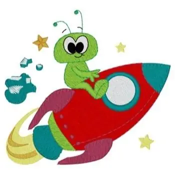 Alien Riding Rocket Embroidery Design Premium