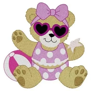 Beach Girl Bear Ribbon Embroidery Design Certified