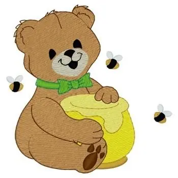 Certified Bear With Honey Ribbon Embroidery Design