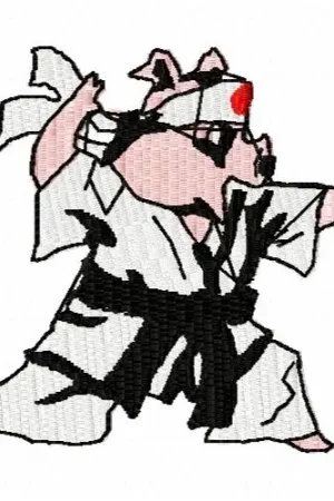 Worldwide Shipping Karate Pig Embroidery Design
