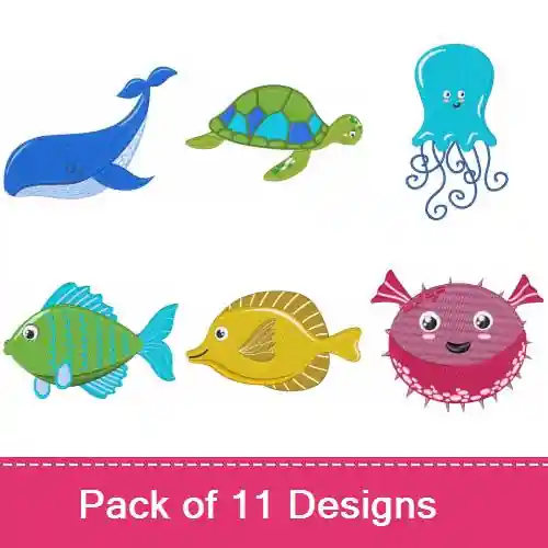 Handmade Ocean Animals Embroidery design pack by Bella Mia Designs, Embroidery Packs on EmbroideryDesigns.com