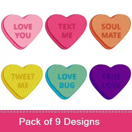 Candy Hearts Embroidery design pack by Bella Mia Designs, Embroidery Packs on EmbroideryDesigns.com Limited Offer