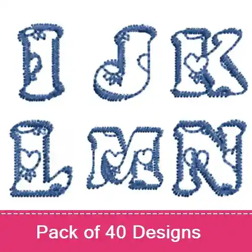 Heartfilled Font Embroidery design pack by Bella Mia Designs, Embroidery Packs on EmbroideryDesigns.com Limited Time