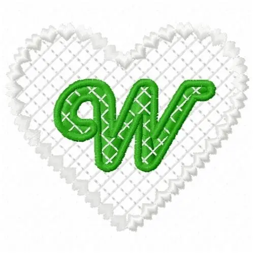 Worldwide Shipping W Heart Embroidery Design