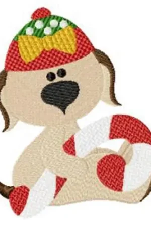Puppy & Candy Cane Embroidery Design Money Back Guarantee