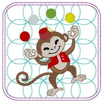 Circus Monkey Quilt Square Embroidery Design Holiday Sale