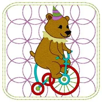 Circus Bear Quilt Square Embroidery Design Markdown