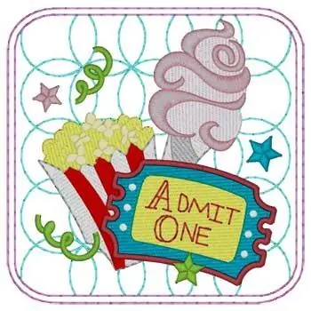 Hassle-Free Returns Circus Ticket & Snacks Quilt Sq Embroidery Design
