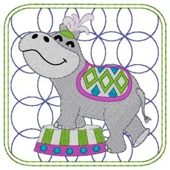 Circus Hippo Quilt Square Embroidery Design Exclusive Offer