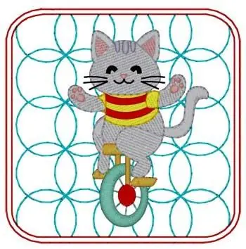 Cat On Unicycle Quilt Square Embroidery Design Certified