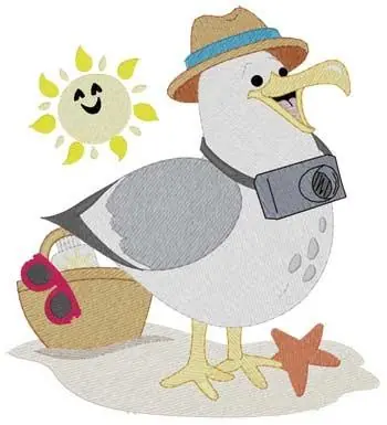 Kawaii Tourist Seagull Embroidery Design Exclusive
