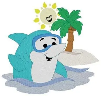 Price Cut Kawaii Shark Embroidery Design