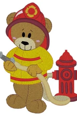 Fire Fighter Bear Embroidery Design Express Delivery