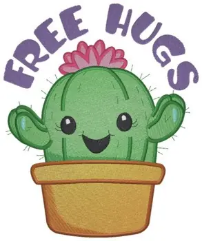 Express Delivery Free Hugs Cactus Embroidery Design