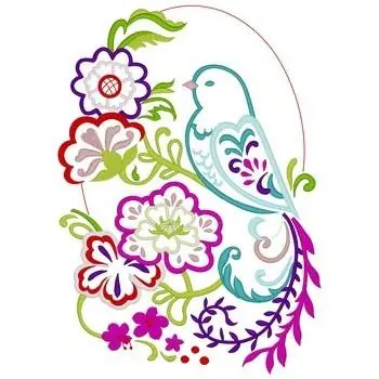 Bird & Flower Outline Embroidery Design Big Sale