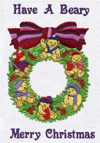 Christmas Bear Wreath Embroidery Design Discount