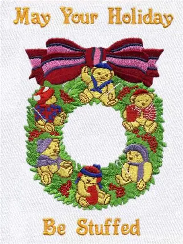 Affordable Christmas Bear Wreath Embroidery Design