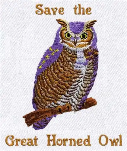 Crafted Great Horned Owl Embroidery Design