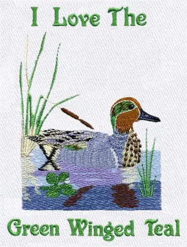 Instant Buy Green Winged Teal Embroidery Design