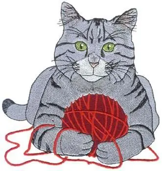 Cat With Yarn Embroidery Design Crafted