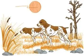 Seasonal Sale Pointer Hunting Scene Embroidery Design