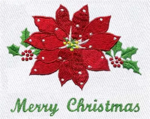 Poinsettia with Holly Embroidery Design Trending