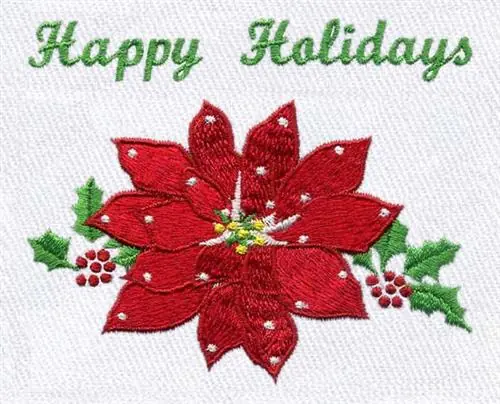 Holiday Poinsettia Embroidery Design Authentic