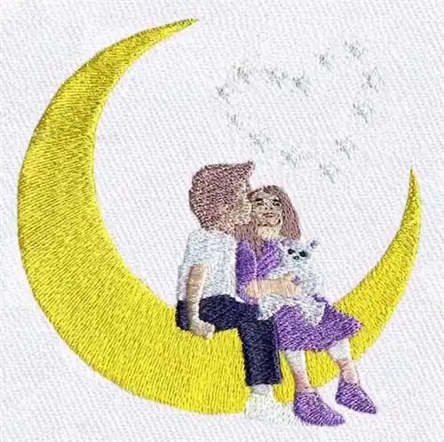 Time-Limited Lovers on Moon Embroidery Design