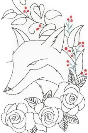 Fox In Roses Embroidery Design Price Drop