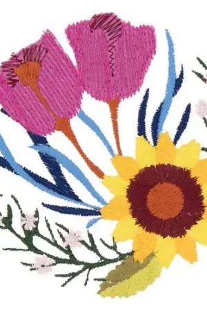 Sunflower & Tulips Embroidery Design Genuine