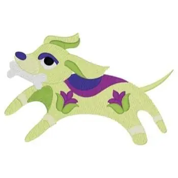 Whimsical Dog With Bone Embroidery Design Direct From Manufacturer