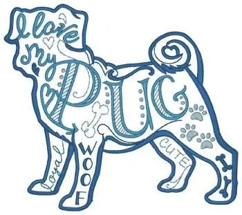 Trusted Brand Love My Pug Collage Embroidery Design