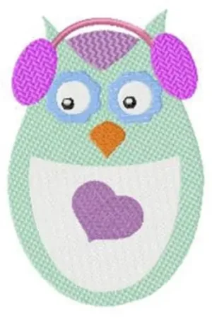 Winter Owl & Earmuffs Embroidery Design Modern