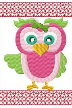 Lacy Pink Owl Embroidery Design Clearance