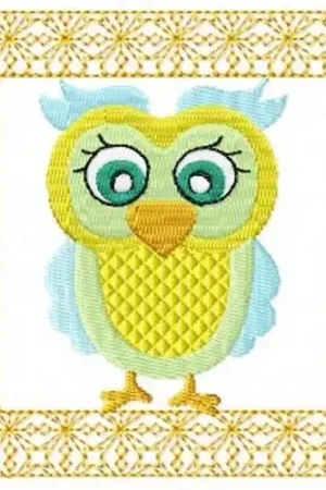 Lacy Yellow Owl Embroidery Design Handmade