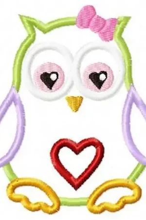 Applique Owl Heart Embroidery Design Special Discount
