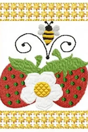 Time-Limited Strawberries Flower & Bee Embroidery Design
