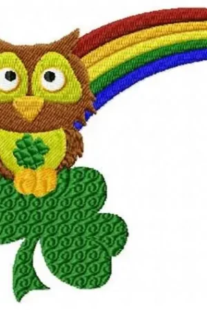 Owl Clover Rainbow Embroidery Design Worldwide Shipping