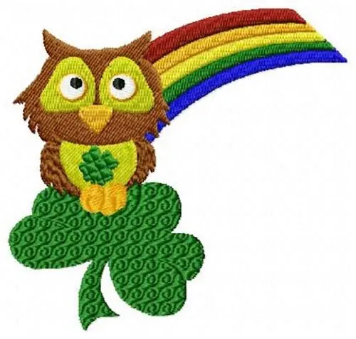 Owl Clover Rainbow Embroidery Design Worldwide Shipping