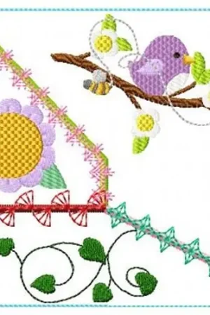Premium Bird & Flower Block Embroidery Design