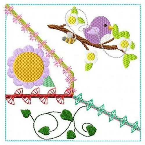 Premium Bird & Flower Block Embroidery Design