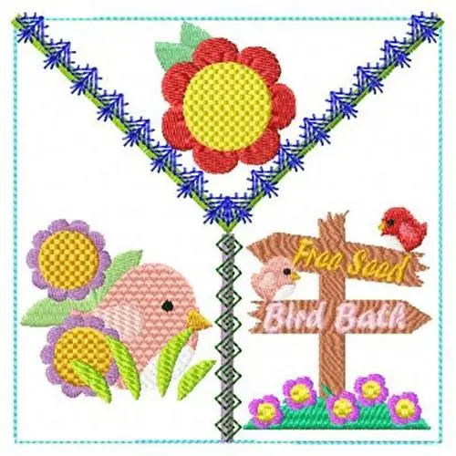 Reduced Price Birds & Flower Block Embroidery Design