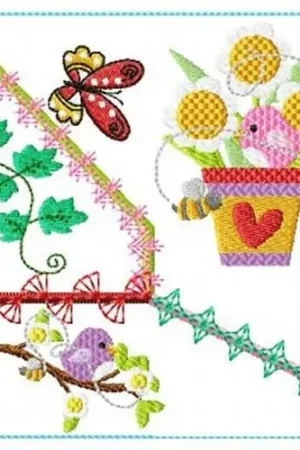 Birds & Blooms Block Embroidery Design Crafted