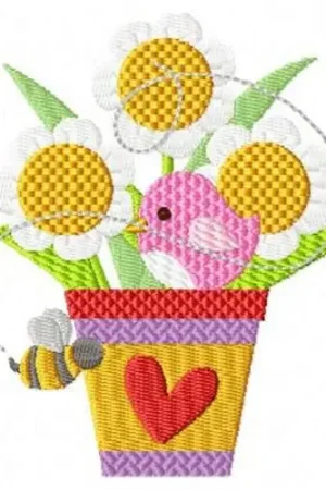 Bird Bee & Flowers Embroidery Design Limited Time