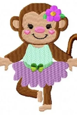 Crafted Dancing Purple Monkey Embroidery Design