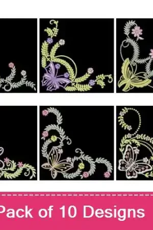 Best Seller Dancing Butterfly Corners 2 Embroidery design pack by Ace Points, Embroidery Packs on EmbroideryDesigns.com