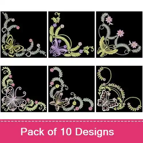 Best Seller Dancing Butterfly Corners 2 Embroidery design pack by Ace Points, Embroidery Packs on EmbroideryDesigns.com
