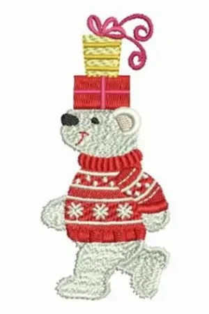 Bear With Gifts Embroidery Design New Release