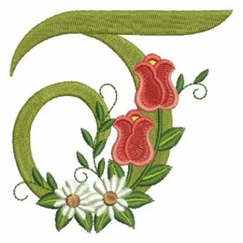 Worldwide Shipping Rose Alphabet T Embroidery Design