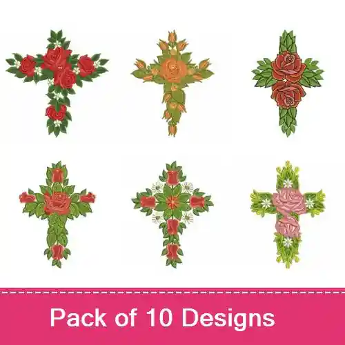 Professional Grade Rose Cross 2 Embroidery design pack by Ace Points, Embroidery Packs on EmbroideryDesigns.com
